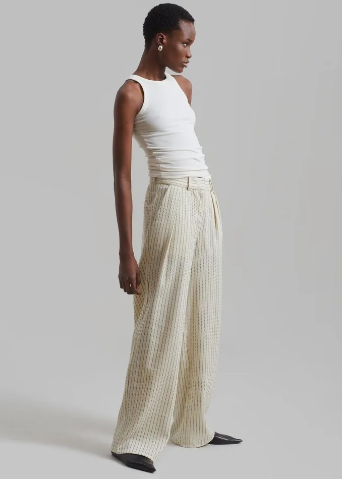 Ripley Pleated Twill Trousers 8211 Light BeigeBlack Pinstripe Women The Frankie Shop Clothing