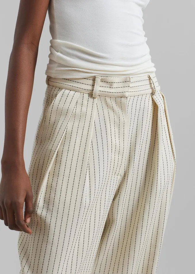 Ripley Pleated Twill Trousers 8211 Light BeigeBlack Pinstripe Women The Frankie Shop Clothing