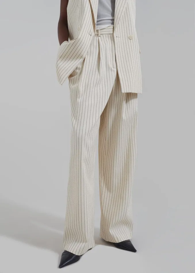 Ripley Pleated Twill Trousers 8211 Light BeigeBlack Pinstripe Women The Frankie Shop Clothing