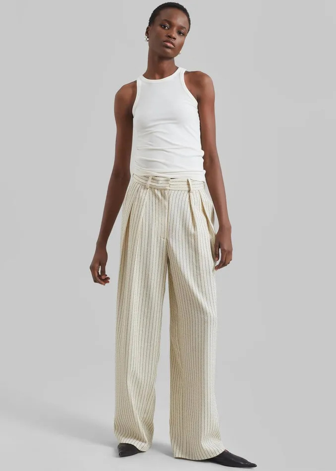 Ripley Pleated Twill Trousers 8211 Light BeigeBlack Pinstripe Women The Frankie Shop Clothing
