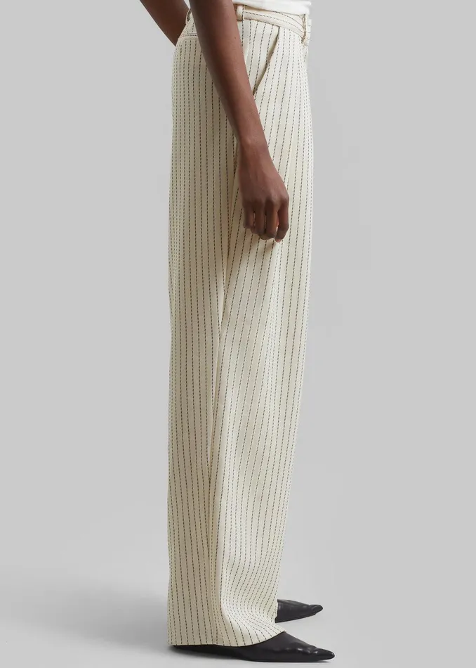 Ripley Pleated Twill Trousers 8211 Light BeigeBlack Pinstripe Women The Frankie Shop Clothing