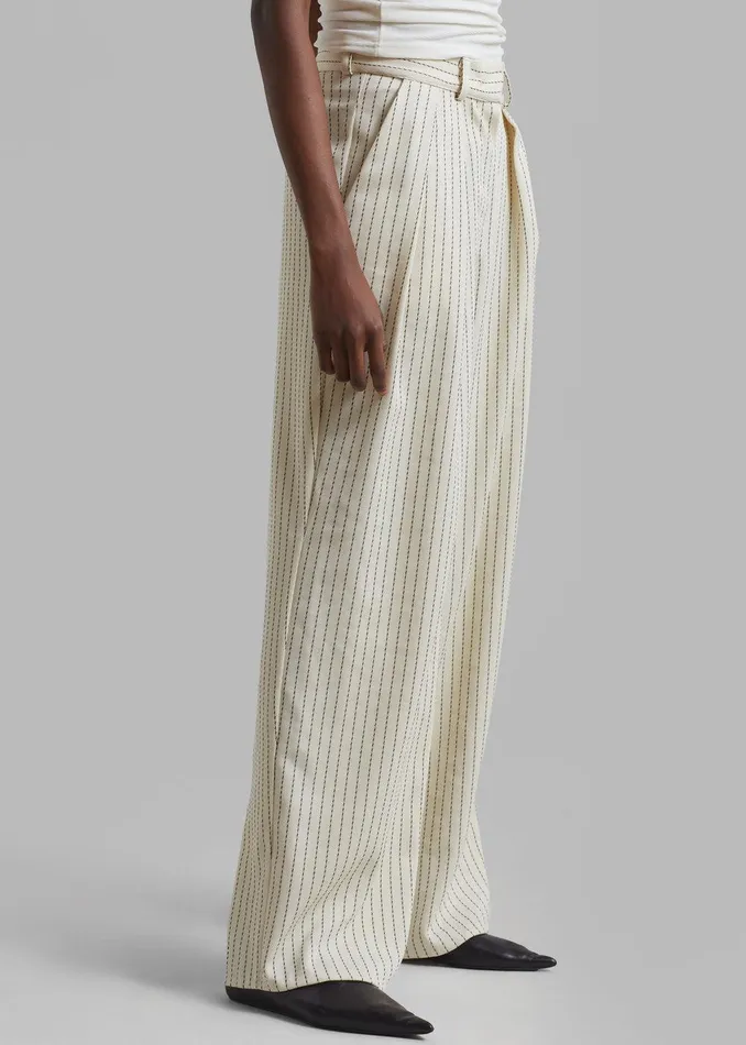 Ripley Pleated Twill Trousers 8211 Light BeigeBlack Pinstripe Women The Frankie Shop Clothing