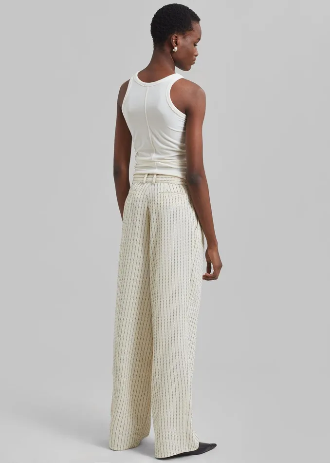 Ripley Pleated Twill Trousers 8211 Light BeigeBlack Pinstripe Women The Frankie Shop Clothing