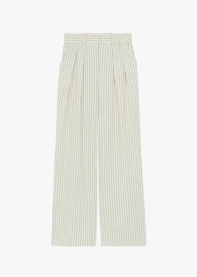 Ripley Pleated Twill Trousers 8211 Light BeigeBlack Pinstripe Women The Frankie Shop Clothing