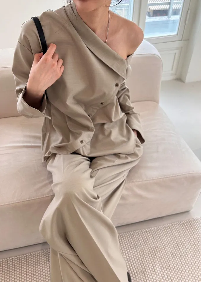 Roan Asymmetric Button Up Blouse 8211 Beige Women The Frankie Shop Clothing