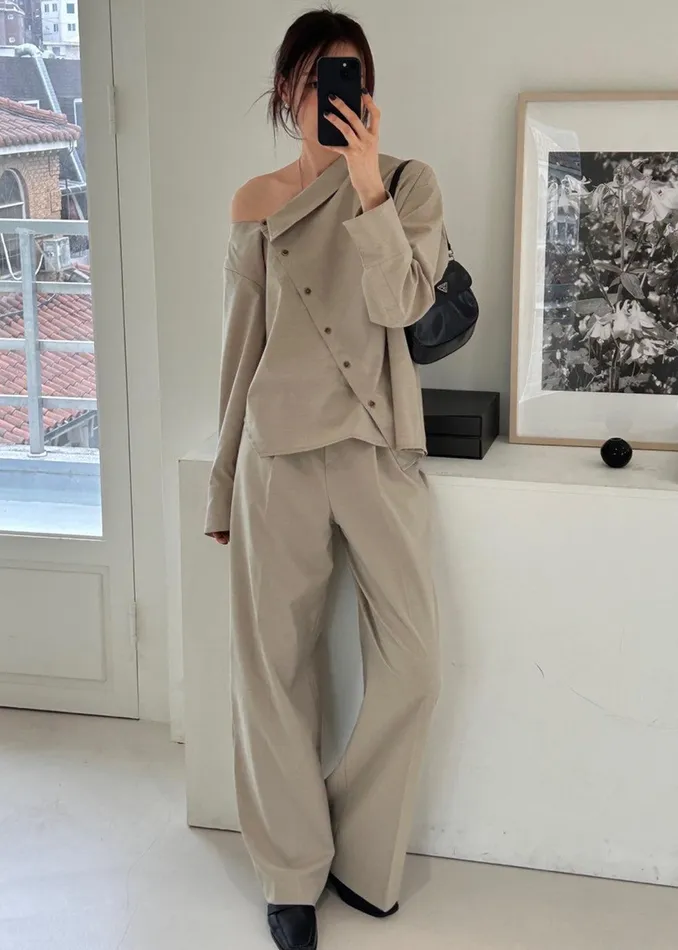 Roan Asymmetric Button Up Blouse 8211 Beige Women The Frankie Shop Clothing
