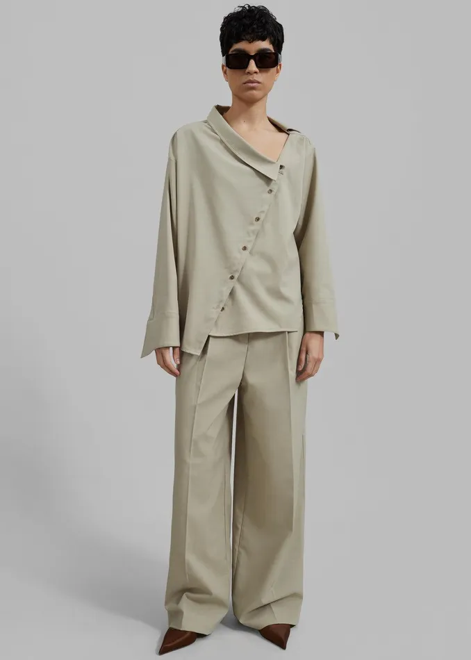 Roan Asymmetric Button Up Blouse 8211 Beige Women The Frankie Shop Clothing