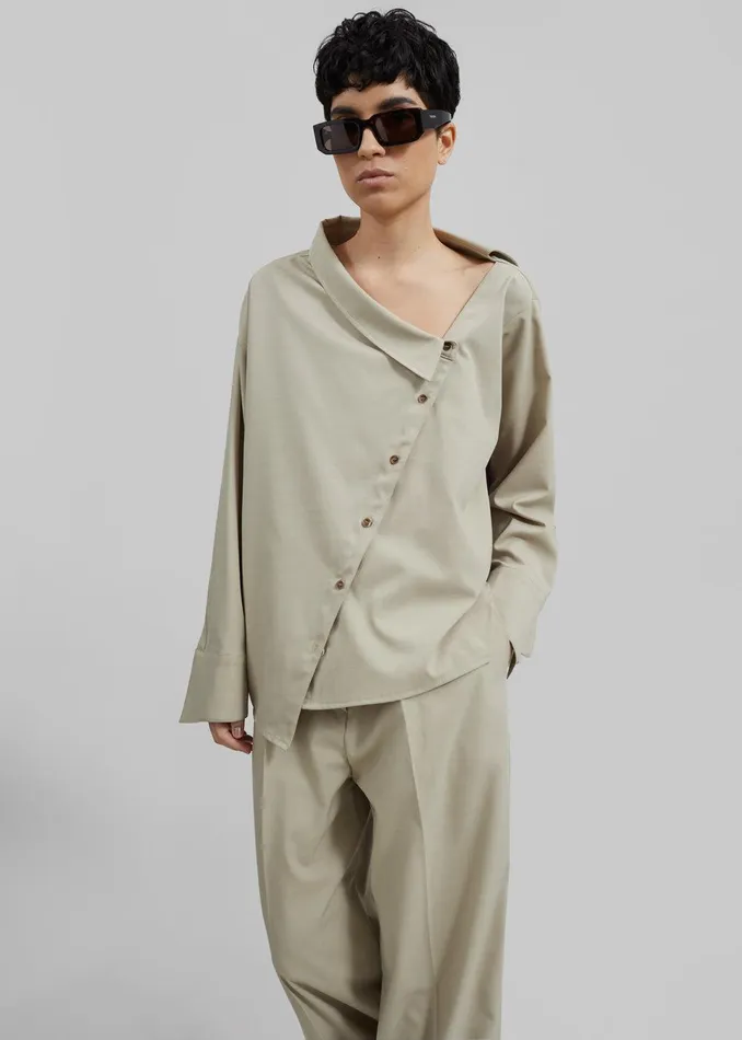 Roan Asymmetric Button Up Blouse 8211 Beige Women The Frankie Shop Clothing