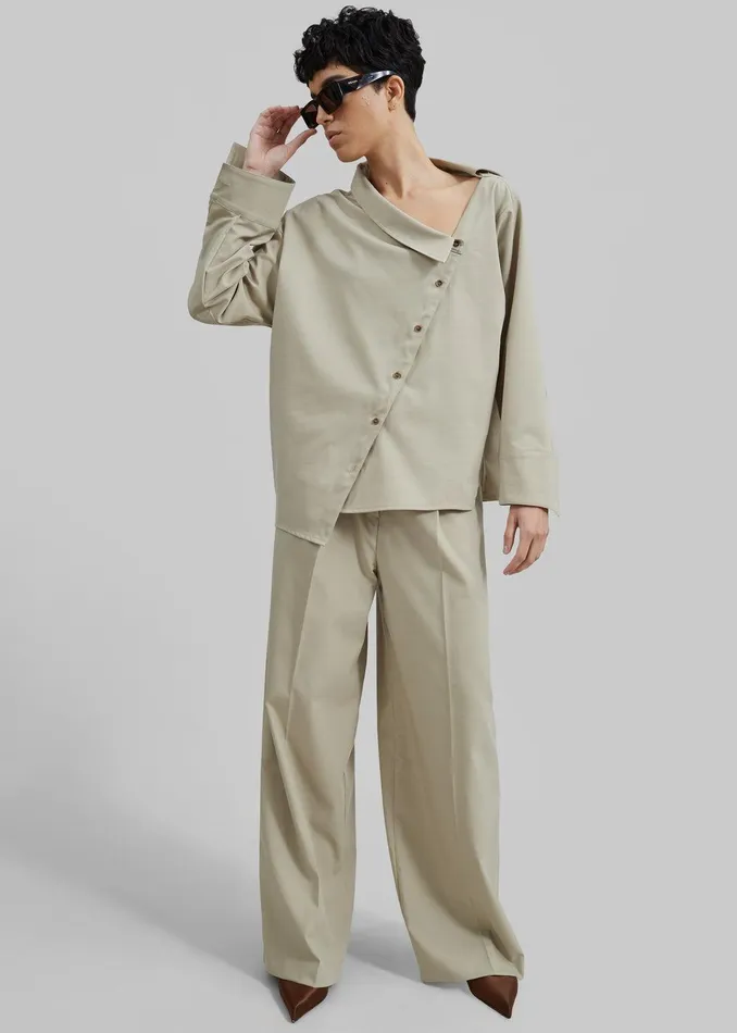 Roan Asymmetric Button Up Blouse 8211 Beige Women The Frankie Shop Clothing