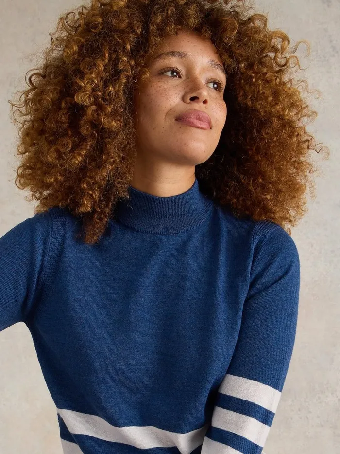 ROLL NECK MERINO JUMPER Blue Multi Women White Stuff Knitwear ROLL NECK MERINO JUMPER Blue Multi Women White Stuff Knitwear