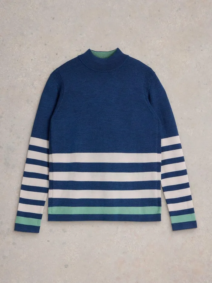 ROLL NECK MERINO JUMPER Blue Multi Women White Stuff Knitwear ROLL NECK MERINO JUMPER Blue Multi Women White Stuff Knitwear