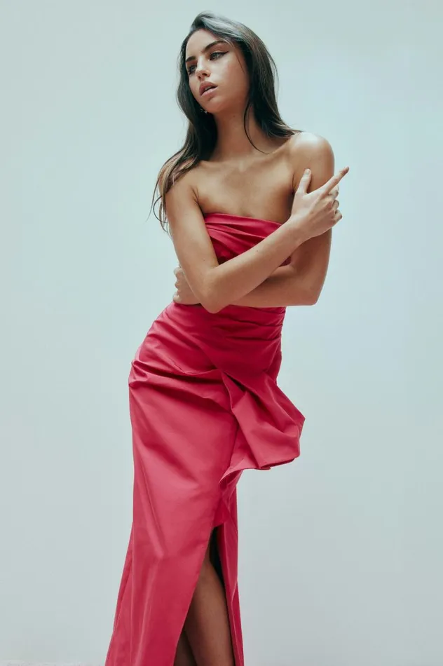 Roma Draped Midi Dress Rich Magenta Women Aje Dresses