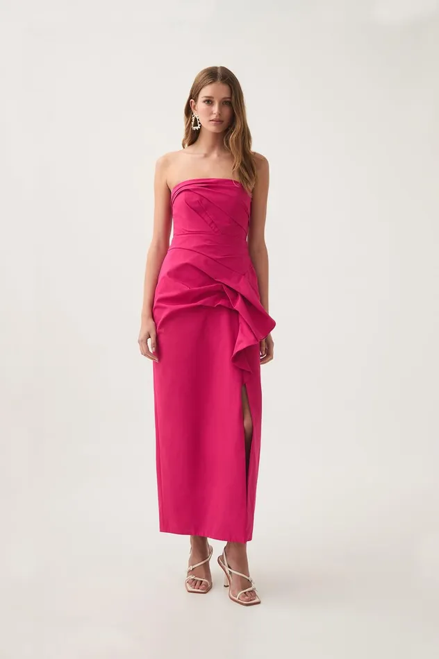 Roma Draped Midi Dress Rich Magenta Women Aje Dresses Roma Draped Midi Dress Rich Magenta Women Aje Dresses