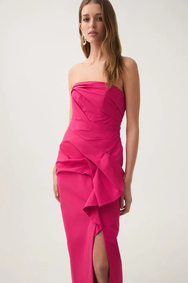 Roma Draped Midi Dress Rich Magenta Women Aje Dresses Roma Draped Midi Dress Rich Magenta Women Aje Dresses