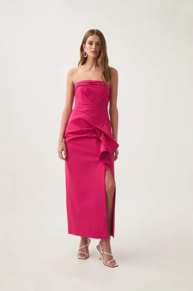 Roma Draped Midi Dress Rich Magenta Women Aje Dresses Roma Draped Midi Dress Rich Magenta Women Aje Dresses