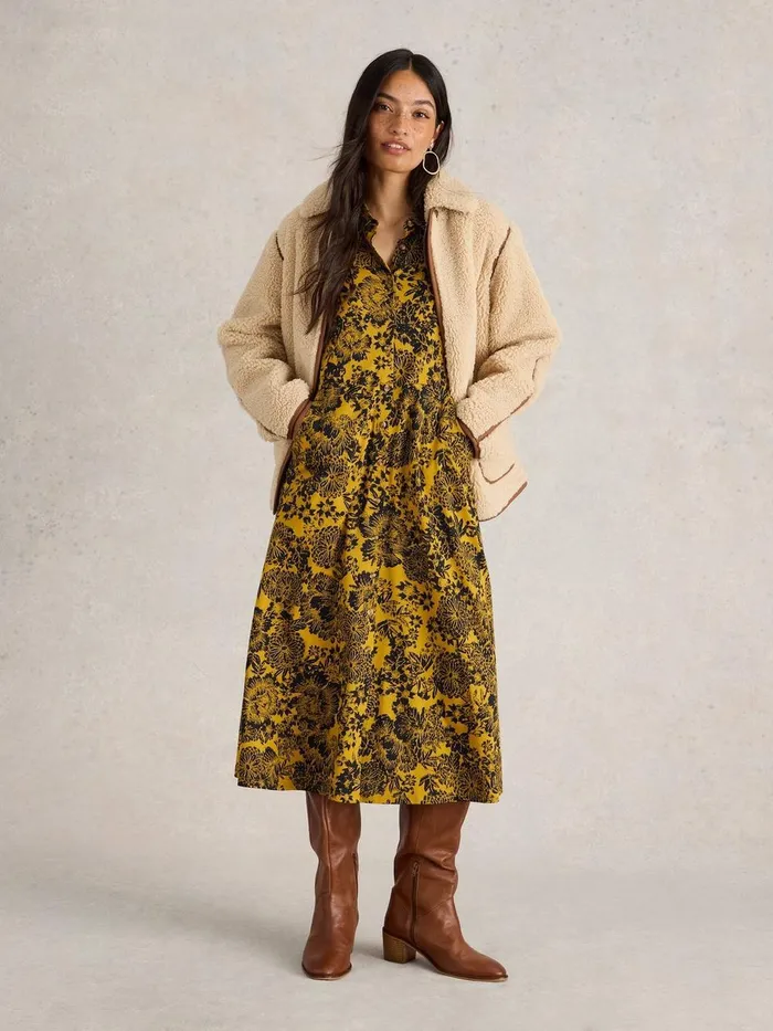 Rua Midi Jersey Shirt Dress Chartreuse Print Women White Stuff Dresses