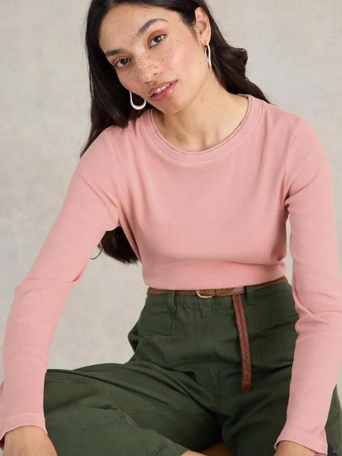 SADIE LONG SLEEVE RIB TEE Dusty Pink Women White Stuff Tops and Tees