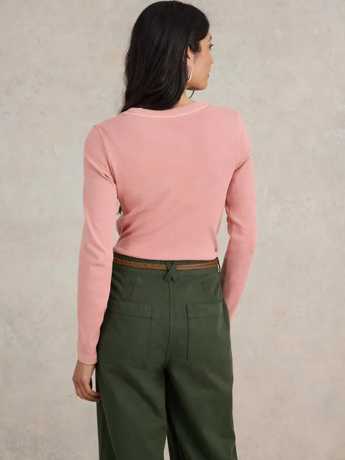 SADIE LONG SLEEVE RIB TEE Dusty Pink Women White Stuff Tops and Tees SADIE LONG SLEEVE RIB TEE Dusty Pink Women White Stuff Tops and Tees