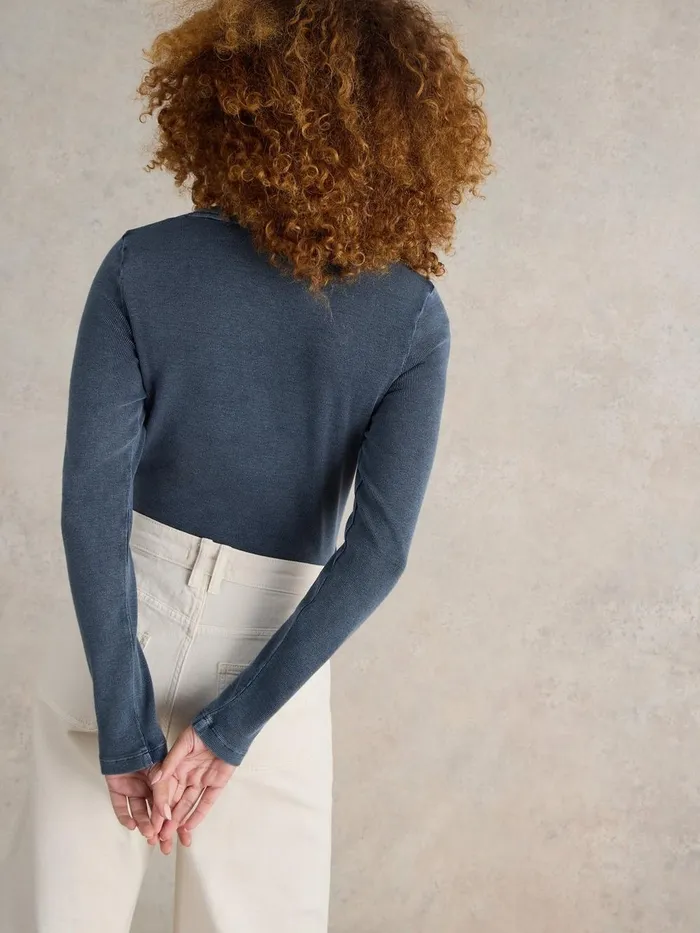 SADIE LONG SLEEVE RIB TEE Mid Blue Women White Stuff Tops and Tees SADIE LONG SLEEVE RIB TEE Mid Blue Women White Stuff Tops and Tees