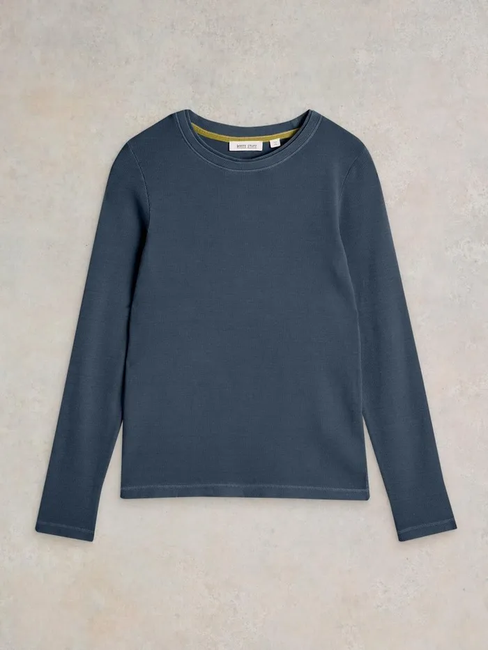 SADIE LONG SLEEVE RIB TEE Mid Blue Women White Stuff Tops and Tees SADIE LONG SLEEVE RIB TEE Mid Blue Women White Stuff Tops and Tees