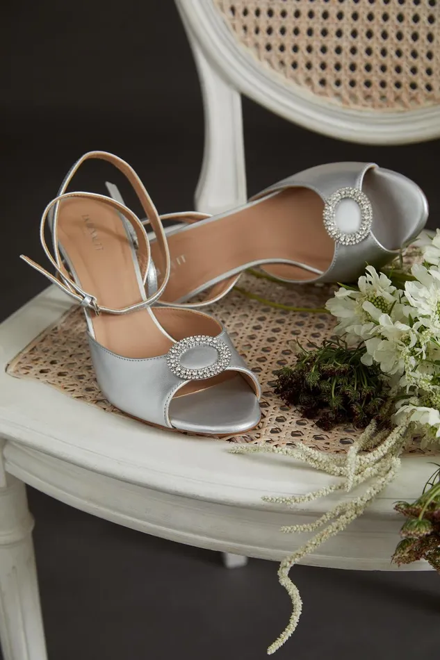 Sandals Women LKBennett Belle Silver Leather Wedding Shoes Silver