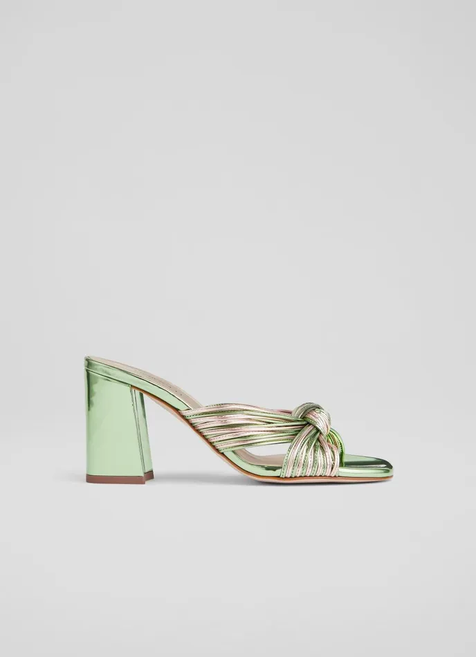 Sandals Women LKBennett Coletta Green And Pink Strappy Mules Emerald Sandals Women LKBennett Coletta Green And Pink Strappy Mules Emerald