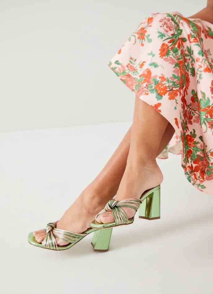 Sandals Women LKBennett Coletta Green And Pink Strappy Mules Emerald Sandals Women LKBennett Coletta Green And Pink Strappy Mules Emerald