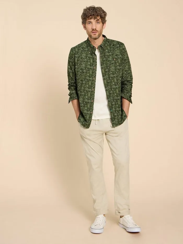 Seaweed Printed Shirt Green Print Men White Stuff Shirts