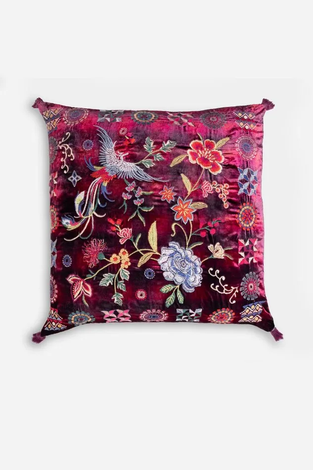 Shop Johnny Was Home Accessories Velvet Embroidered Pillow Cerise Plaid