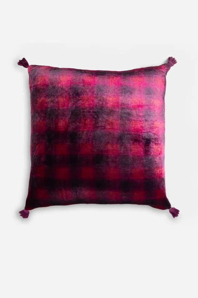 Shop Johnny Was Home Accessories Velvet Embroidered Pillow Cerise Plaid