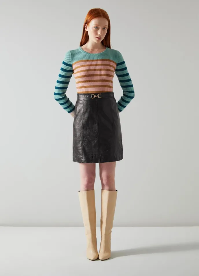 Skirts Women LKBennett Aubree Black CrocEmbossed Leather ALine Skirt Black Skirts Women LKBennett Aubree Black CrocEmbossed Leather ALine Skirt Black