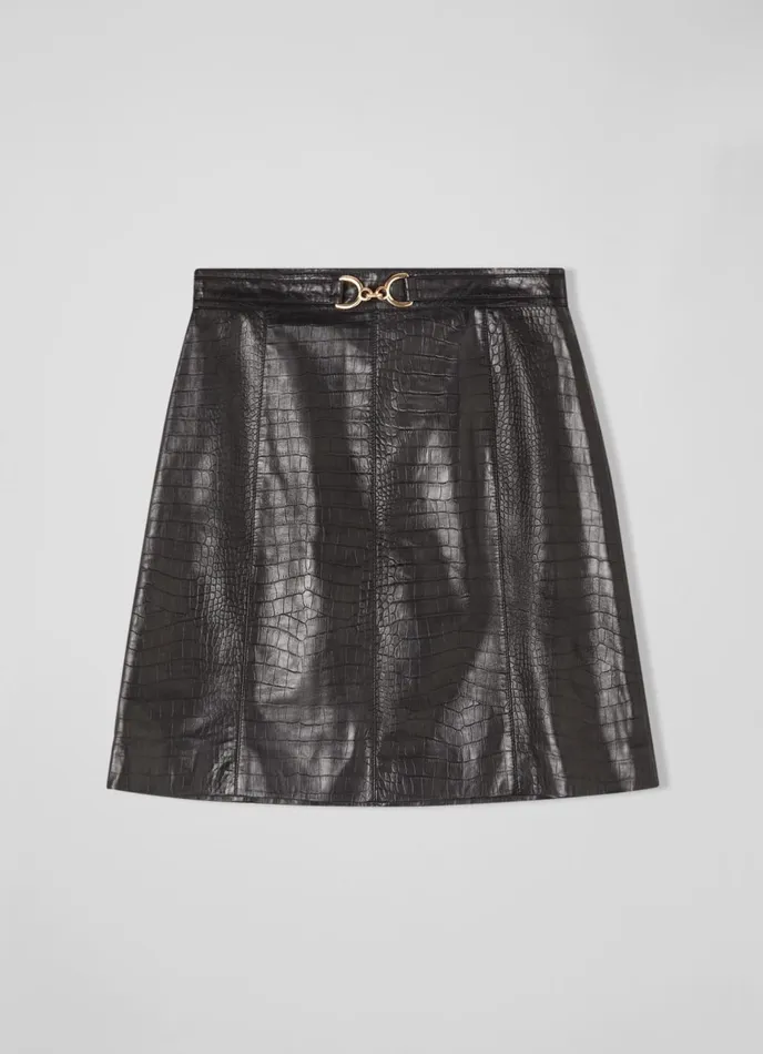 Skirts Women LKBennett Aubree Black CrocEmbossed Leather ALine Skirt Black Skirts Women LKBennett Aubree Black CrocEmbossed Leather ALine Skirt Black