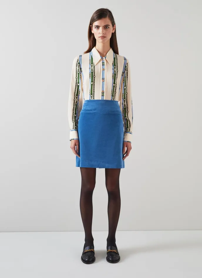 Skirts Women LKBennett Deborah Blue Cotton Cord Skirt Blue Skirts Women LKBennett Deborah Blue Cotton Cord Skirt Blue