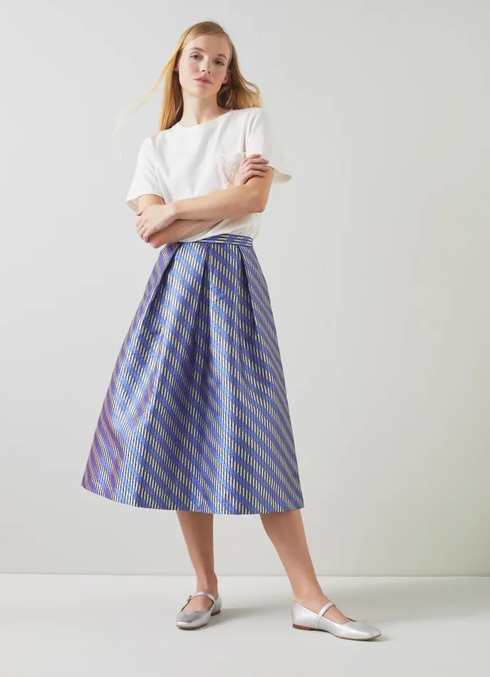 Skirts Women LKBennett Olsen Blue Metallic Geometric Skirt Blue Black