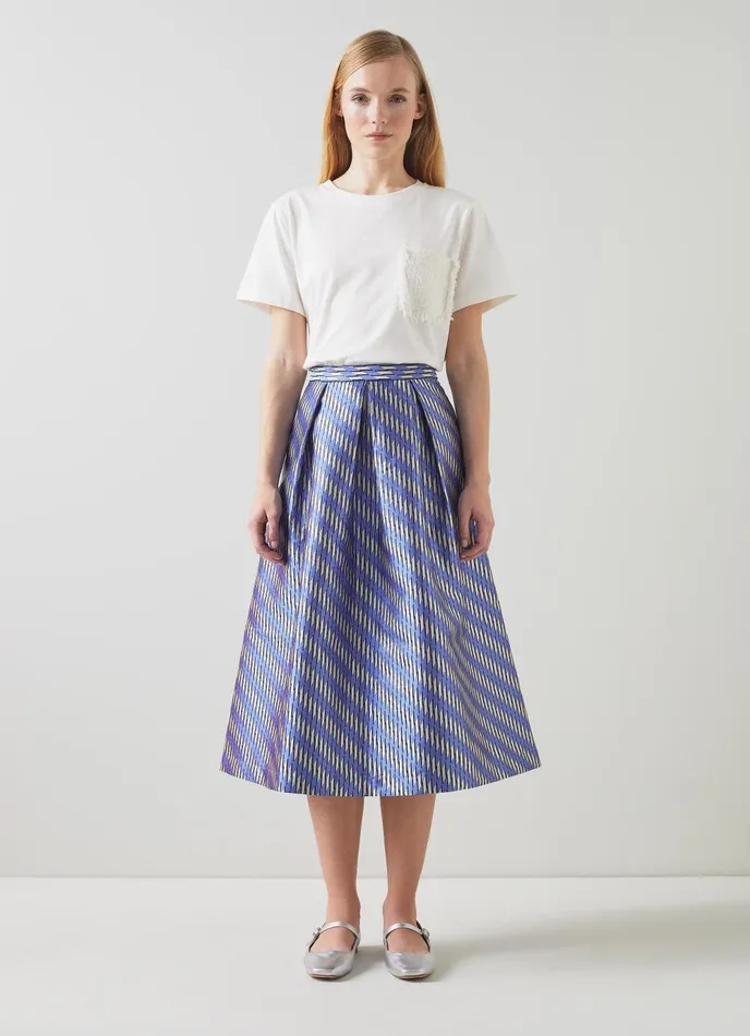 Skirts Women LKBennett Olsen Blue Metallic Geometric Skirt Blue Black Skirts Women LKBennett Olsen Blue Metallic Geometric Skirt Blue Black