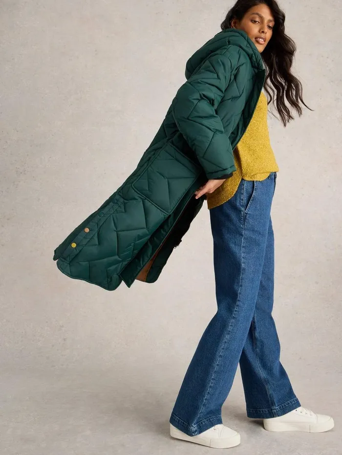 Sloane Quilted Coat Dark Green Women White Stuff Coats and Jackets