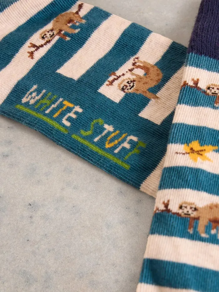 Sloth Day Ankle Sock Teal Multi Men White Stuff Socks