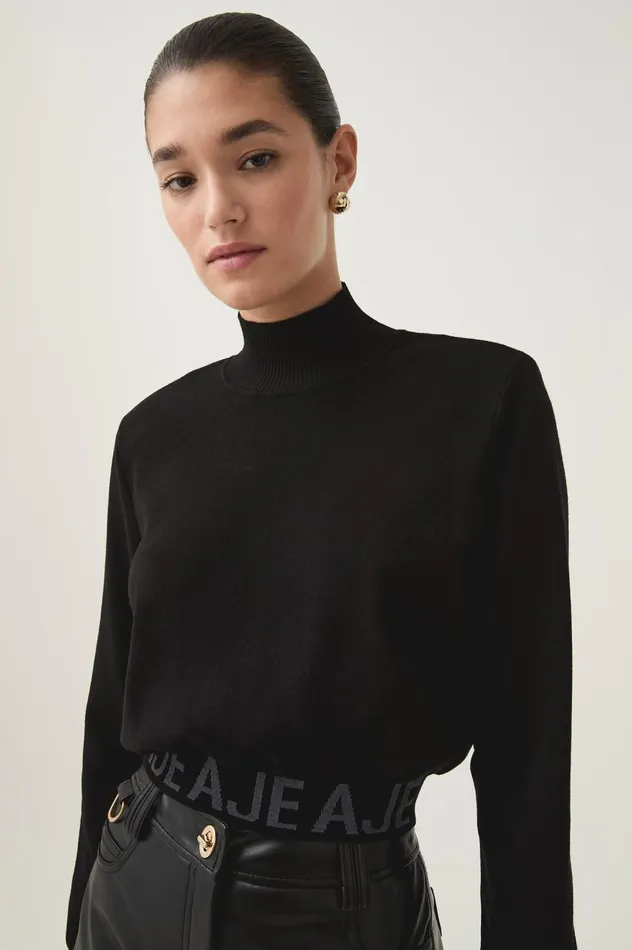 Soloist Logo Cropped Knit Black Women Aje Knitwear and Jumpers