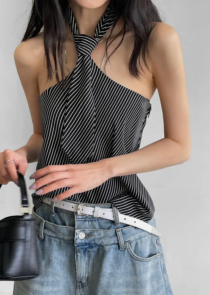 Sophie Tie Halter Top 8211 BlackWhite Stripe Women The Frankie Shop Clothing