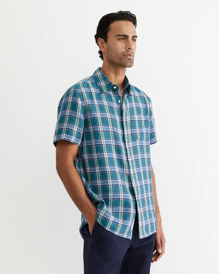 Sportscraft Johnston Short Sleeve Linen Check Shirt Multi Men Shirts