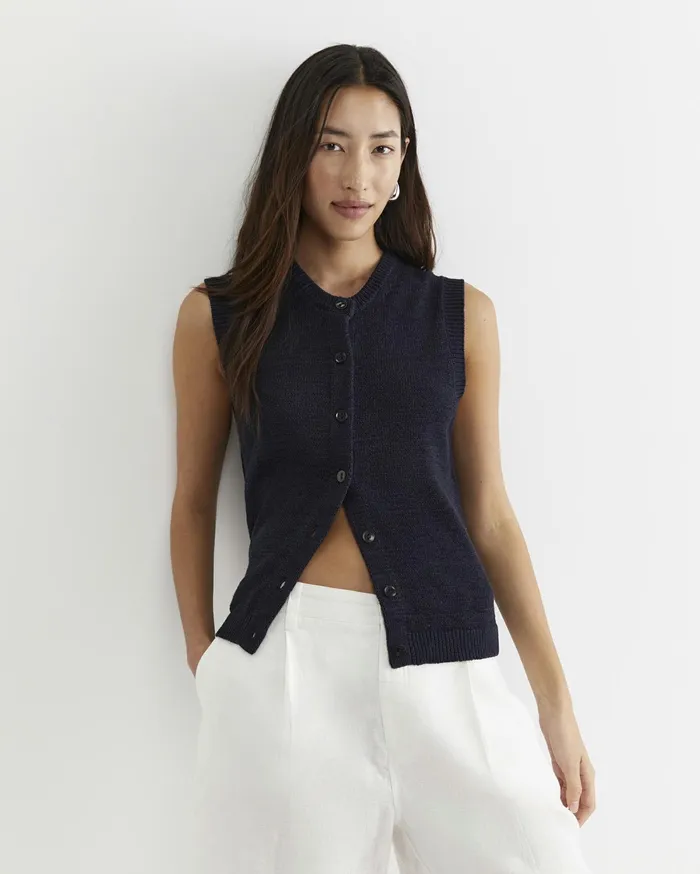 Sportscraft Josie Tape Yarn Vest Navy Women Knits and Cardigans