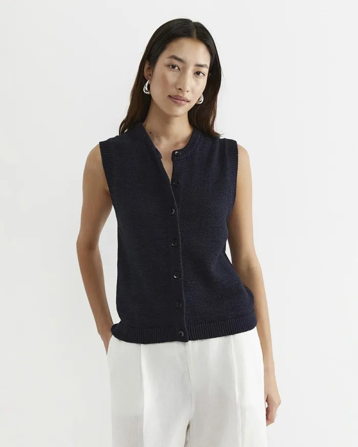 Sportscraft Josie Tape Yarn Vest Navy Women Knits and Cardigans