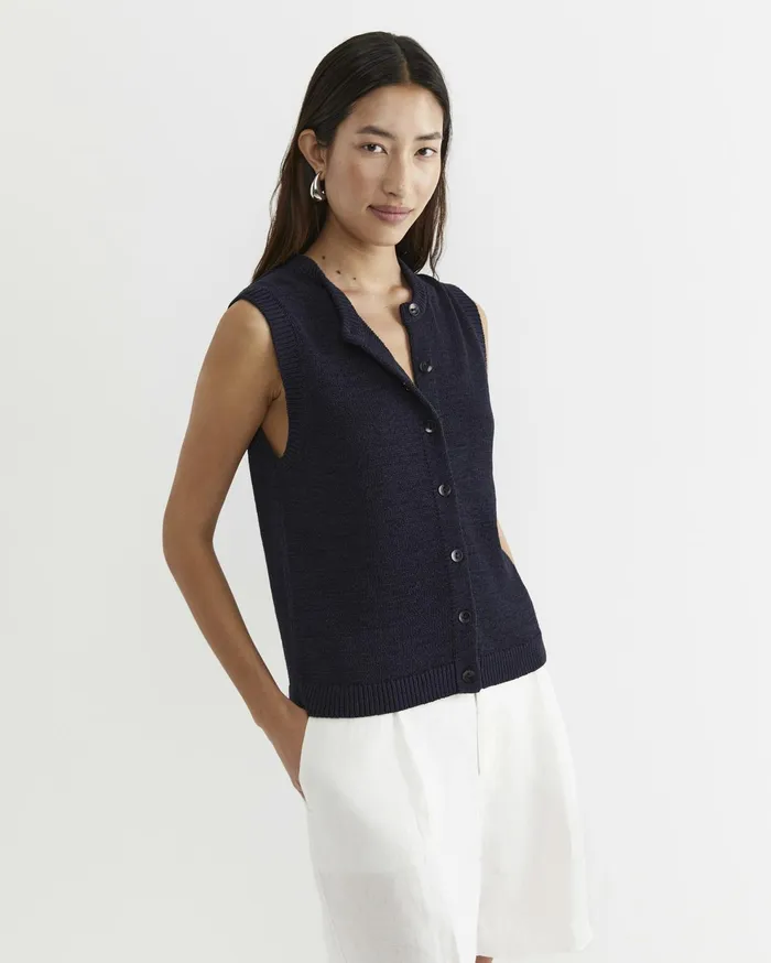 Sportscraft Josie Tape Yarn Vest Navy Women Knits and Cardigans