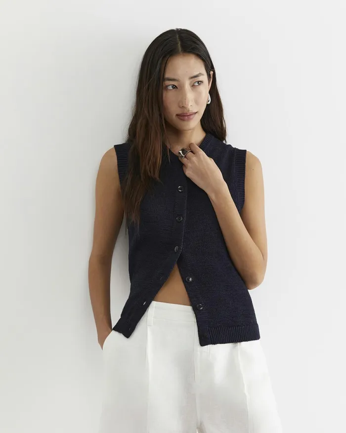 Sportscraft Josie Tape Yarn Vest Navy Women Knits and Cardigans
