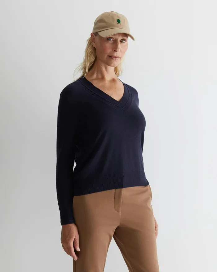 Sportscraft Laurina Vneck Sweater Navy Women Knits and Cardigans