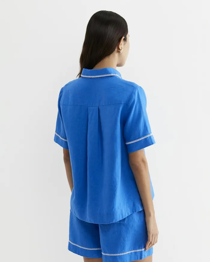Sportscraft Lulu Blanket Stitch Linen Shirt Peacock Women Shirts