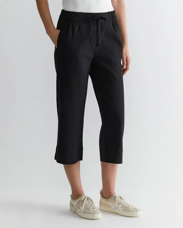Sportscraft Rosa Crop Linen Pant Black Women Pants