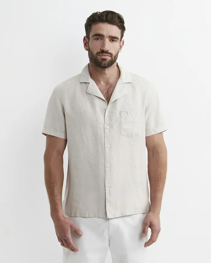 Sportscraft Short Sleeve Stanton Linen Shirt Natural Men Shirts