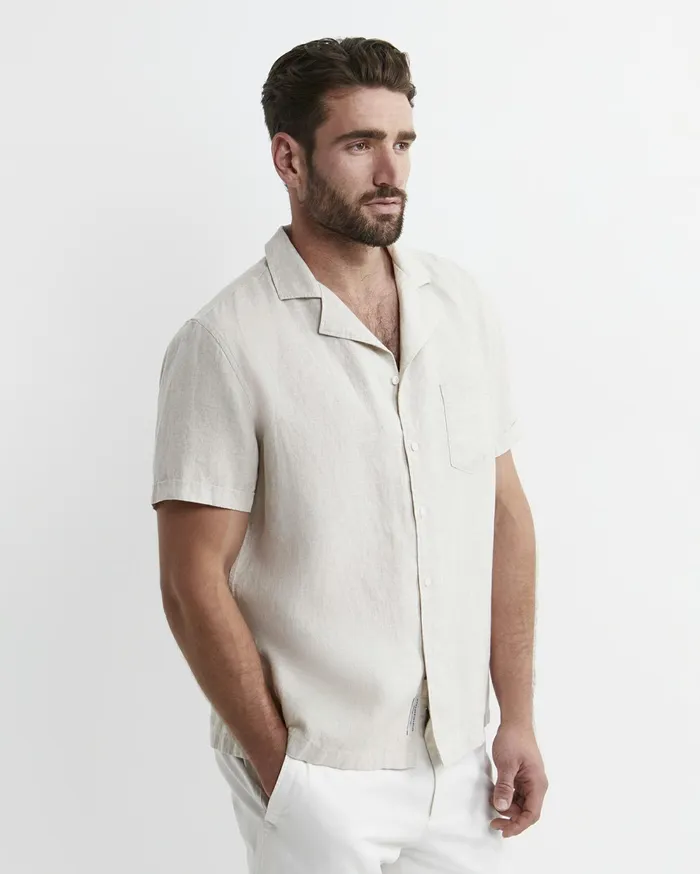 Sportscraft Short Sleeve Stanton Linen Shirt Natural Men Shirts