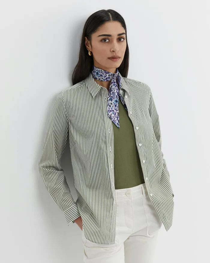 Sportscraft Stripe Lily Voile Shirt Khakiwhite Women Shirts